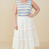 Plus Elastic Waist Ruffle Seamed Textured Skirt