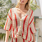Open Knit Striped Top