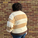 Plus Round Neck Striped Color Block Sweater