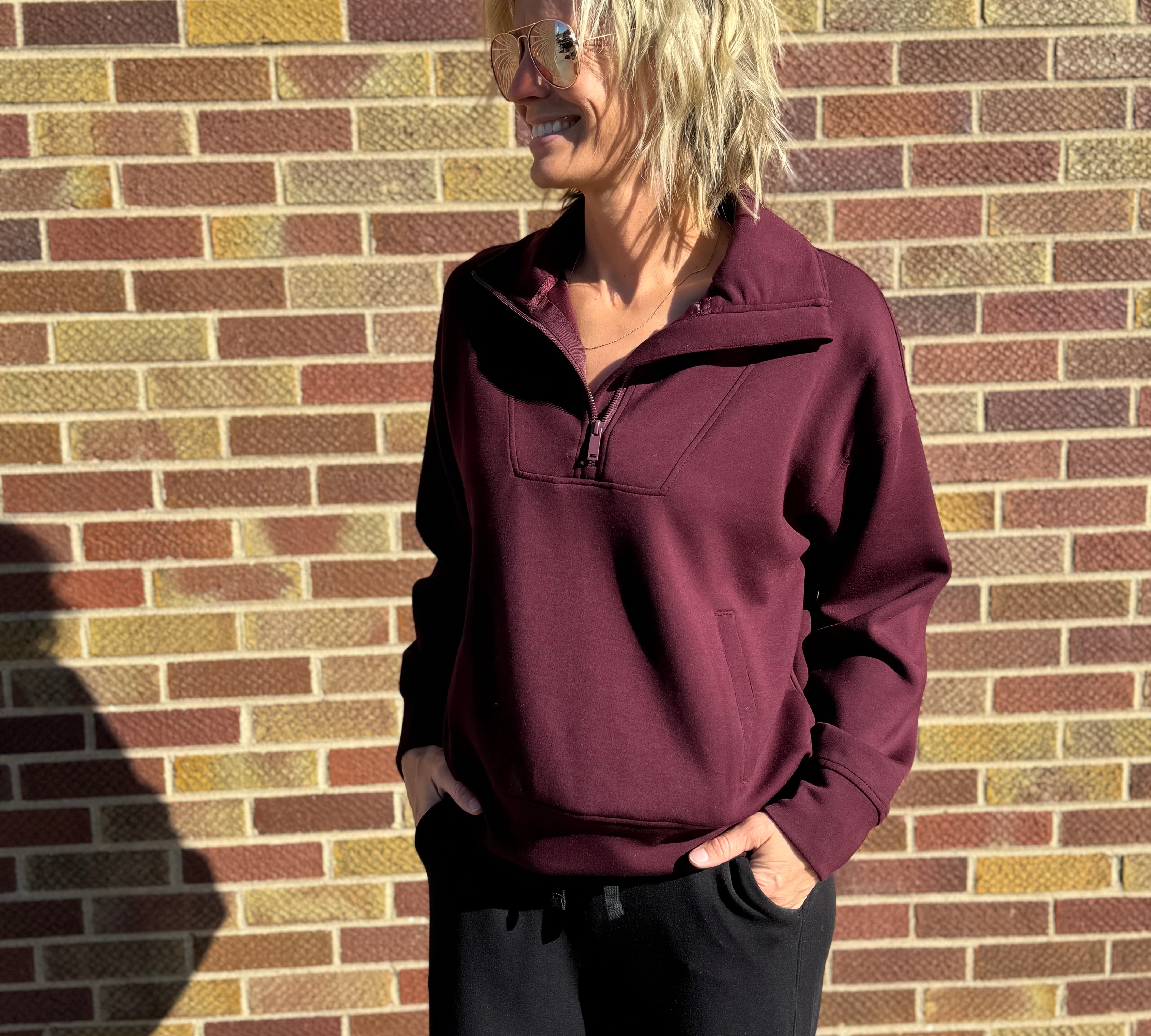 Modal Poly Quarter Zip Funnel Neck Pullover