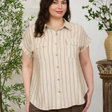 Plus Stripe Collared Button Down Shirt