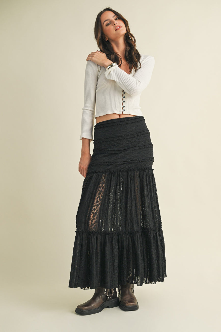 Black Lace Tiered Skirt