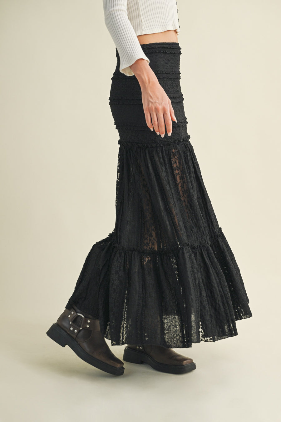 Black Lace Tiered Skirt