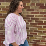 Textured Stripe Contrast Stitch Top