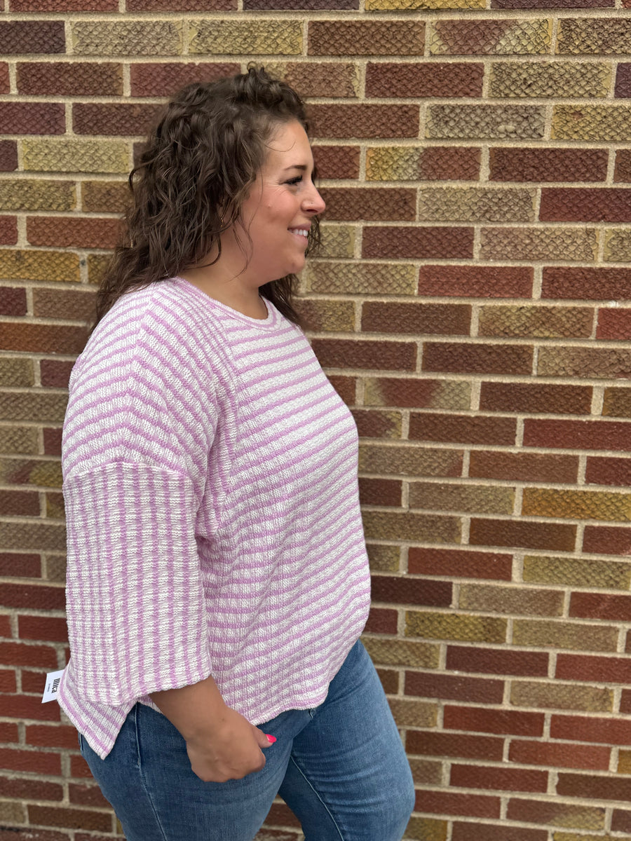 Textured Stripe Contrast Stitch Top