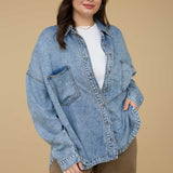 Plus Washed Chambray Button Down Jacket