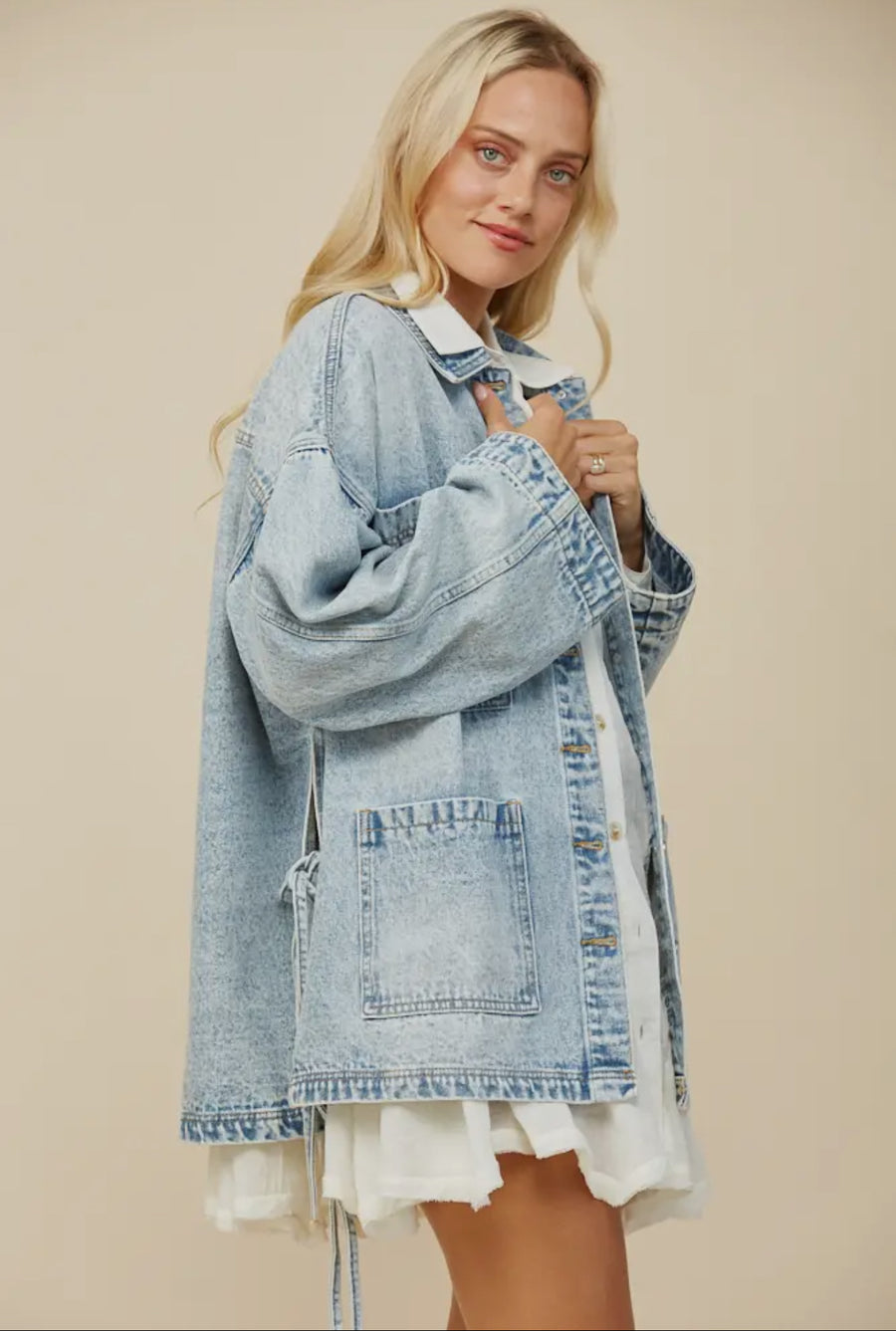 Side Tie Oversized Denim Jacket