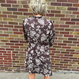 Front Tie Puff Long Sleeve Floral Mini Dress