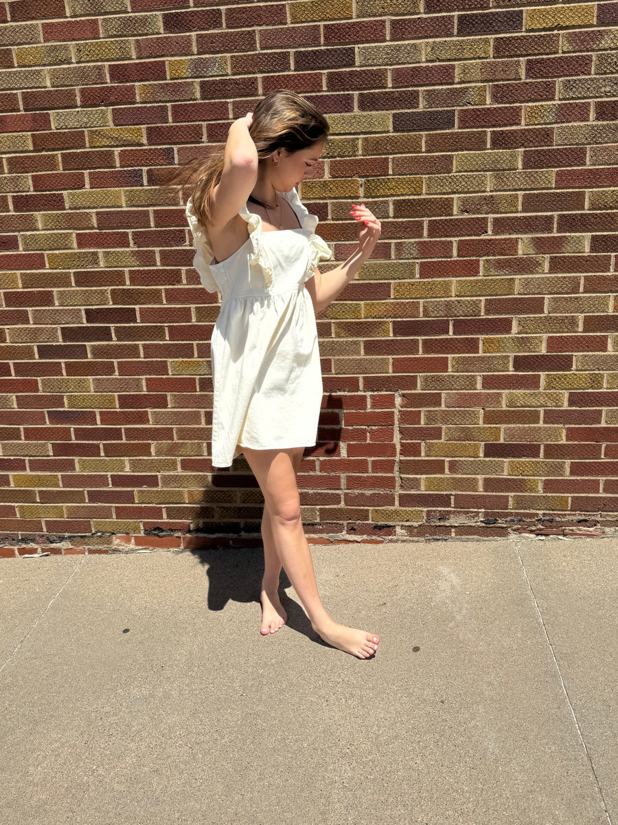 Ruffle Sleeve Twill Dress