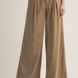 Pleated Pinstripe Wide Leg Trousers