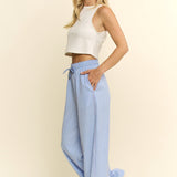 Stripe Lace Trim Wide Leg Pants
