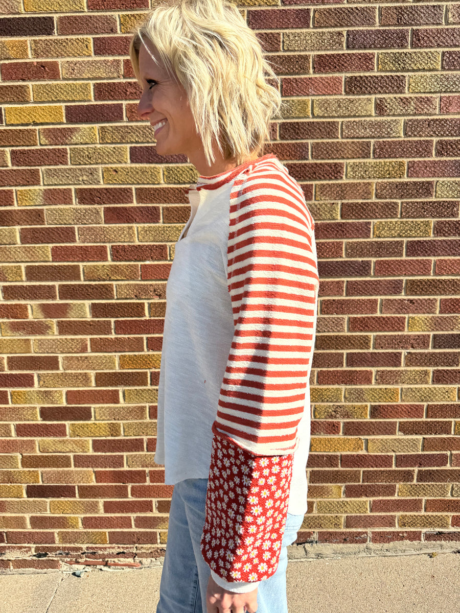 Oversized Floral & Stripe Knit Top