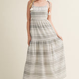 Tassel Tie Striped Tiered Maxi Dress