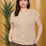 Plus Short Sleeve Button Down Knit Cardigan Vest