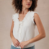 Lace Scoop Neck Sleeveless Top w/ Ruffle