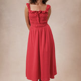 Sleevless Smocked Fit Midi Dress