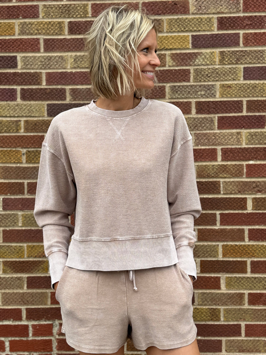 Luxe Corded Cropped w/Side Slit Crew