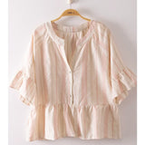 Striped Bell Sleeve Linen Top