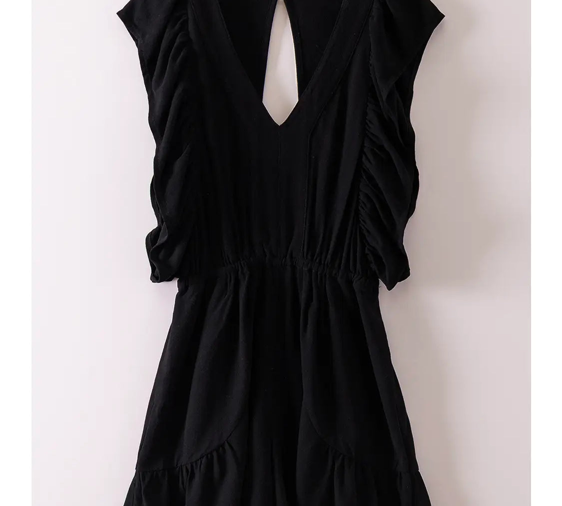Ruffle Sleeve Romper w/Back Cutout