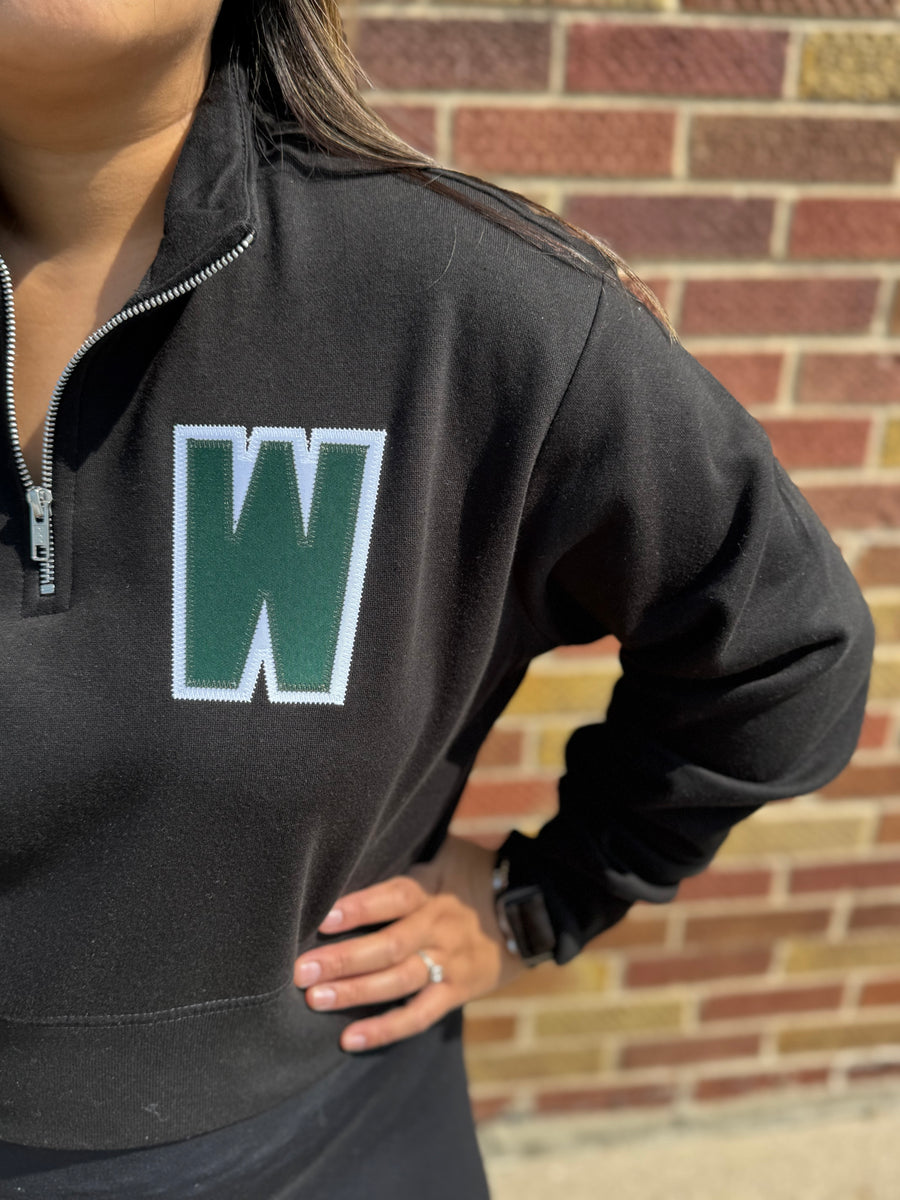 Black Crop 1/4 Zip Wolves Sweatshirt