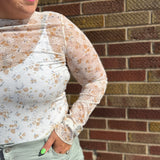 Plus Floral Bouquet Lace Mesh Sheer Top