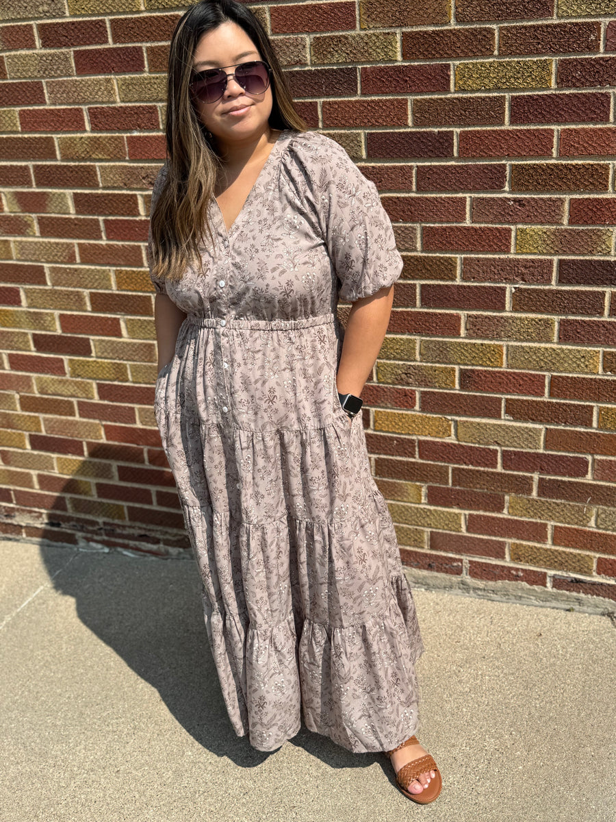 Taupe Floral Maxi Dress