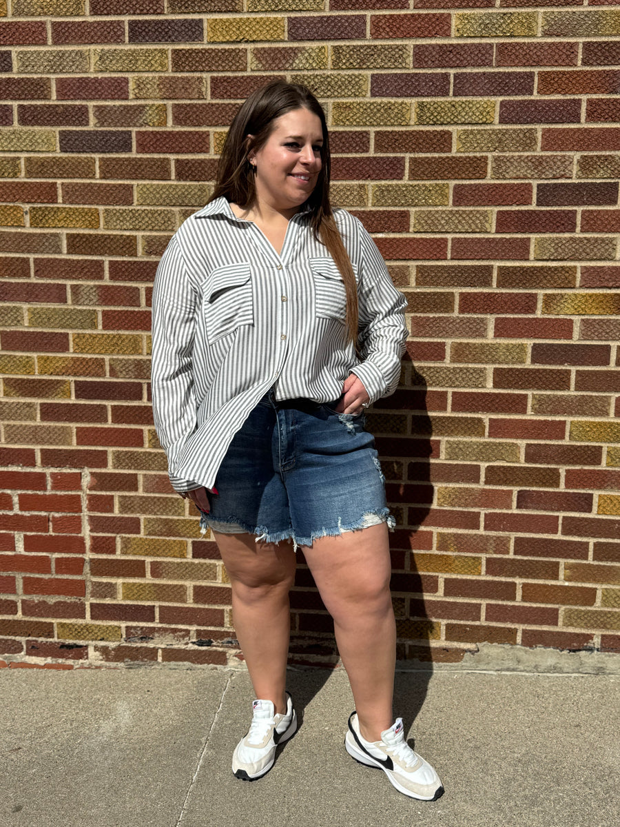 Striped Collared Button Down Top