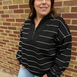 Plus Modal Scuba Stripe V Neck Jacket