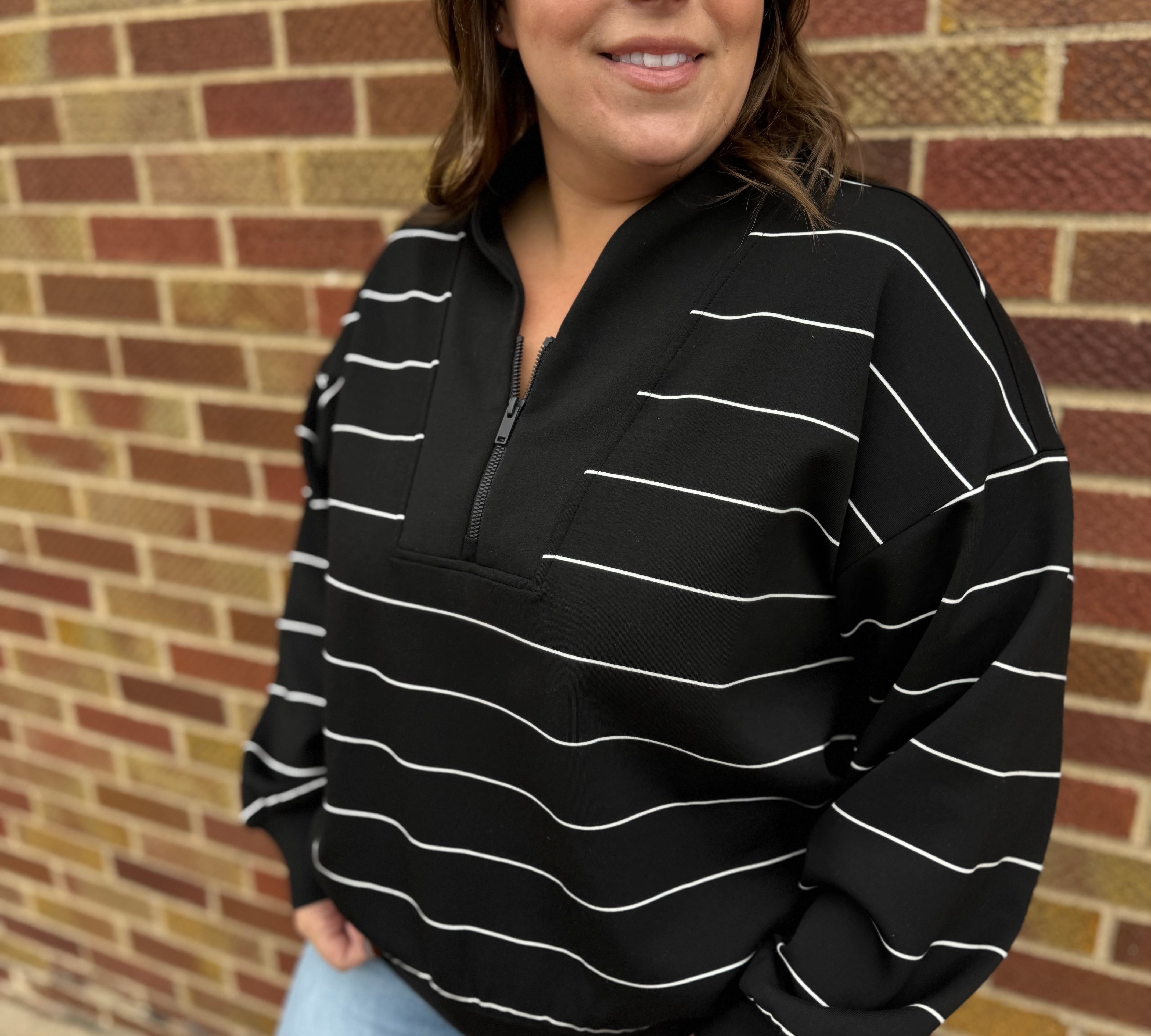 Plus Modal Scuba Stripe V Neck Jacket