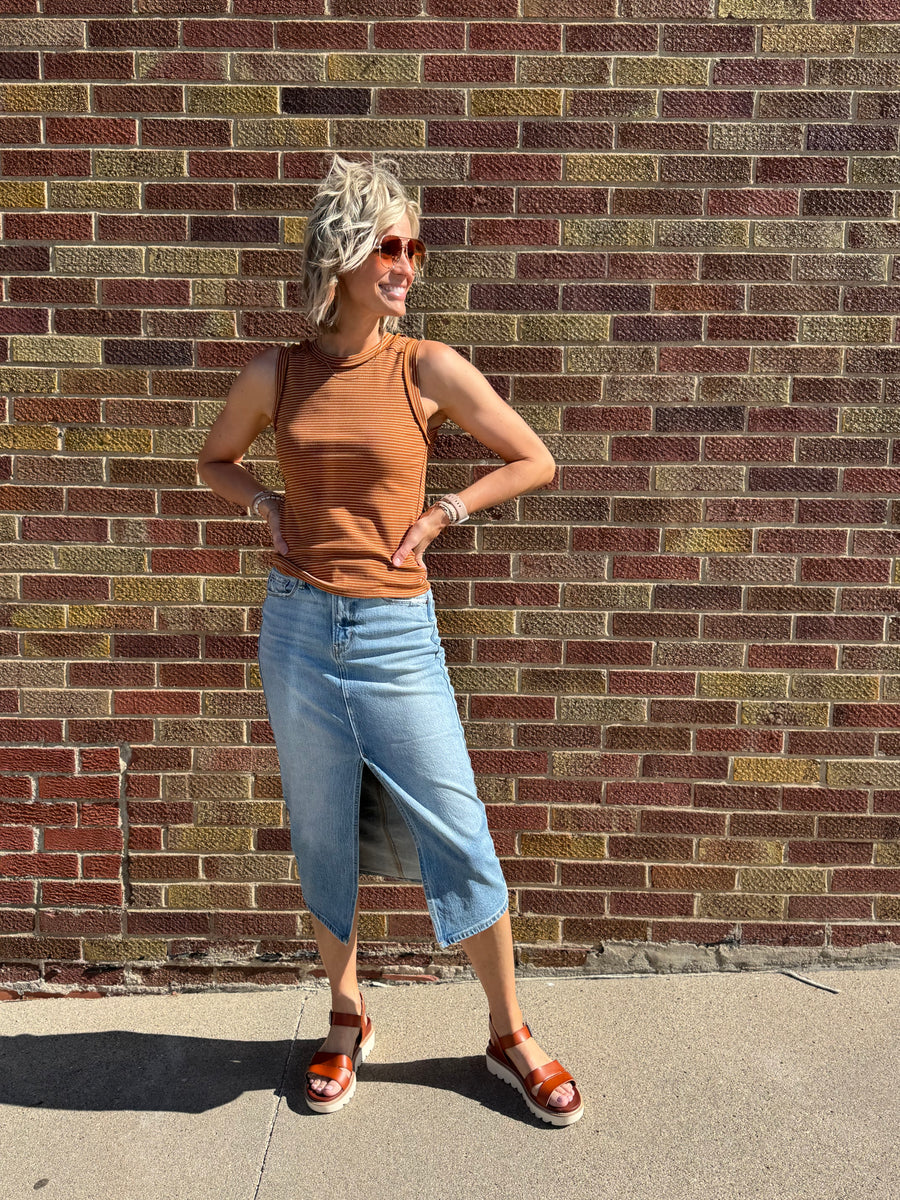 Cello High Rise Midi Skirt w/ Front Slit