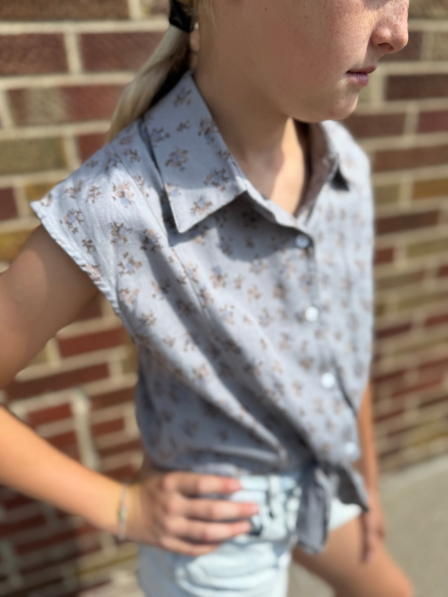 Girls Button Up Cropped Top