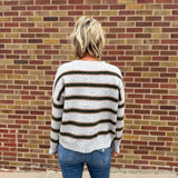 Heather Grey & Olive Striped Crew Neck w/ Center Seam Detail