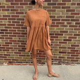 Camel Corded Boxy Mini Dress