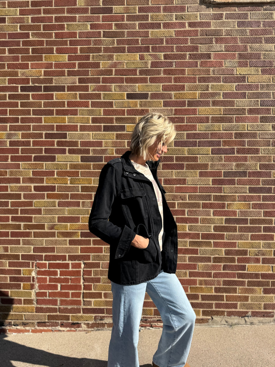 Washed Black Utility Denim Jacket