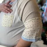 Plus Mixed Fabric Raglan Top w/Floral Detail