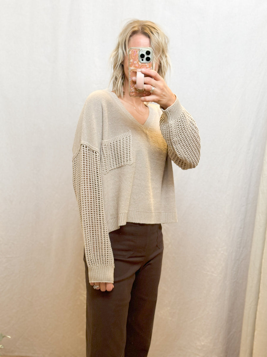 Open Knit Long Sleeve Sweater