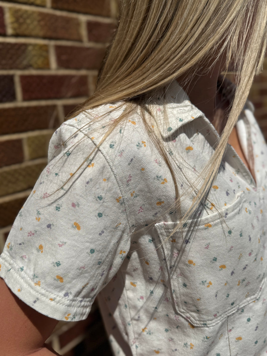 Off White Floral Denim Pullover Top