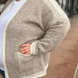 Plus Open Front Cardigan with Stitching Detail