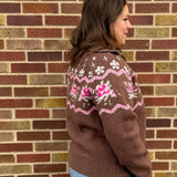 Knitted Floral Half Zip Pullover
