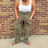 Plus Woven Stripe Elastic Smocking Pants