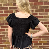 Girls Black Shirred Top