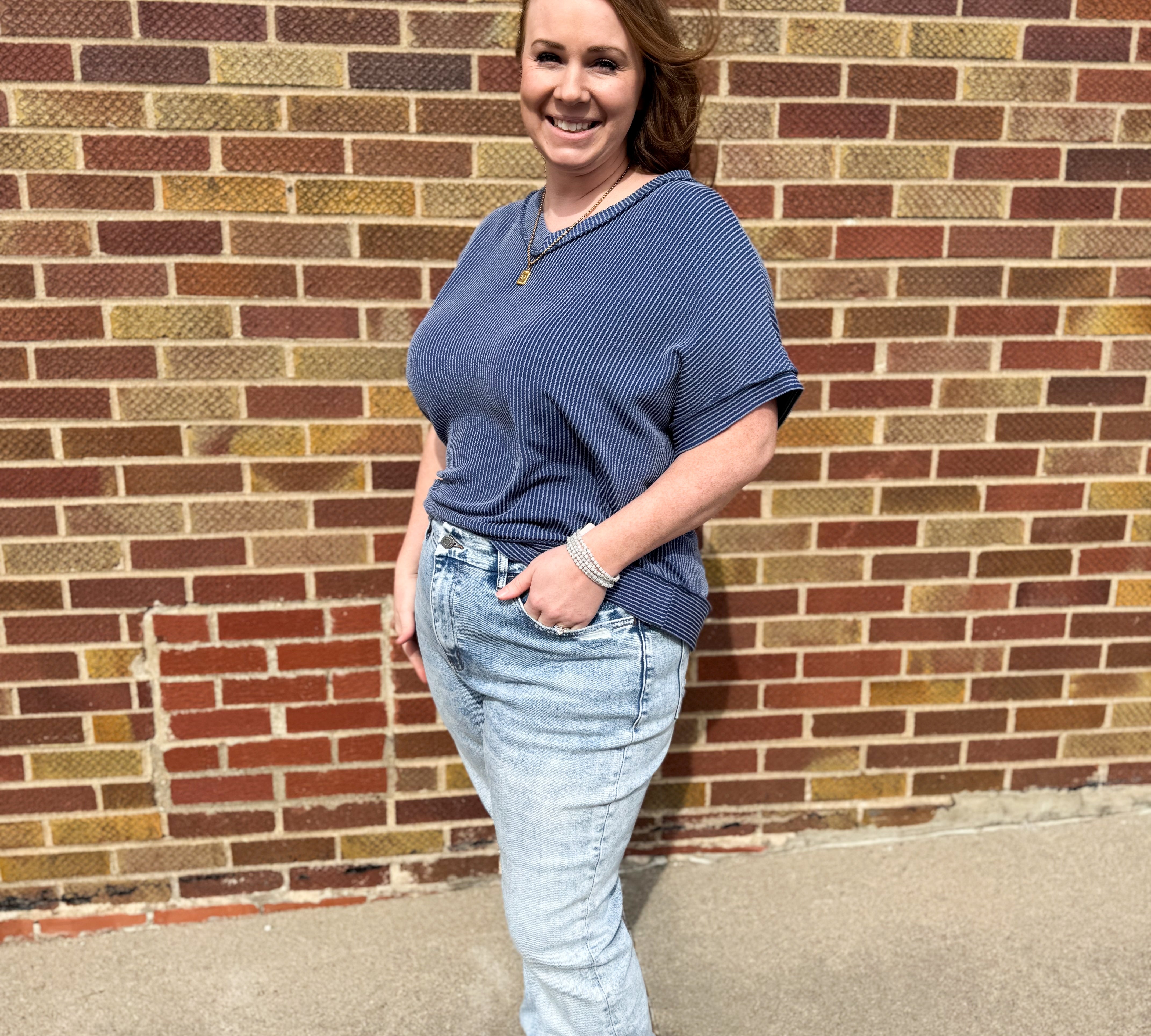 Plus Blue Ribbed Tee
