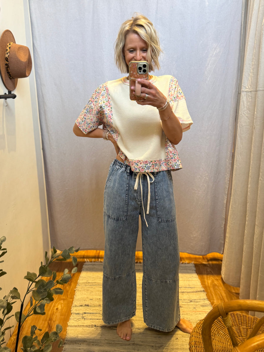 Thermal/Gauze Top w/Floral Print