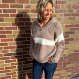 Contrast Stripe Half Zip Knit Sweater