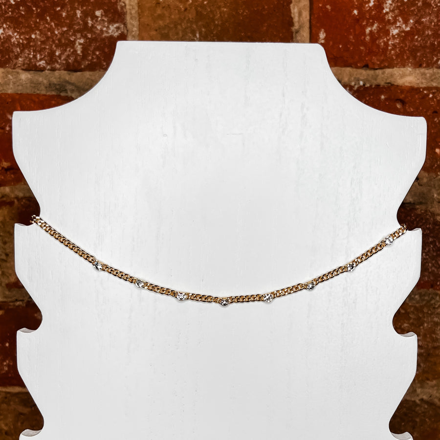 Gold Curb Chain w/ Crystals Stations Necklace