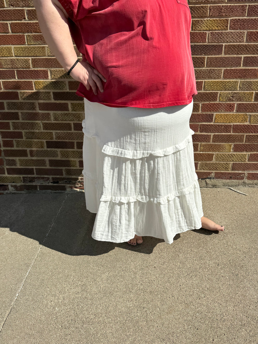 Plus Elastic Waist Ruffle Seamed Textured Skirt