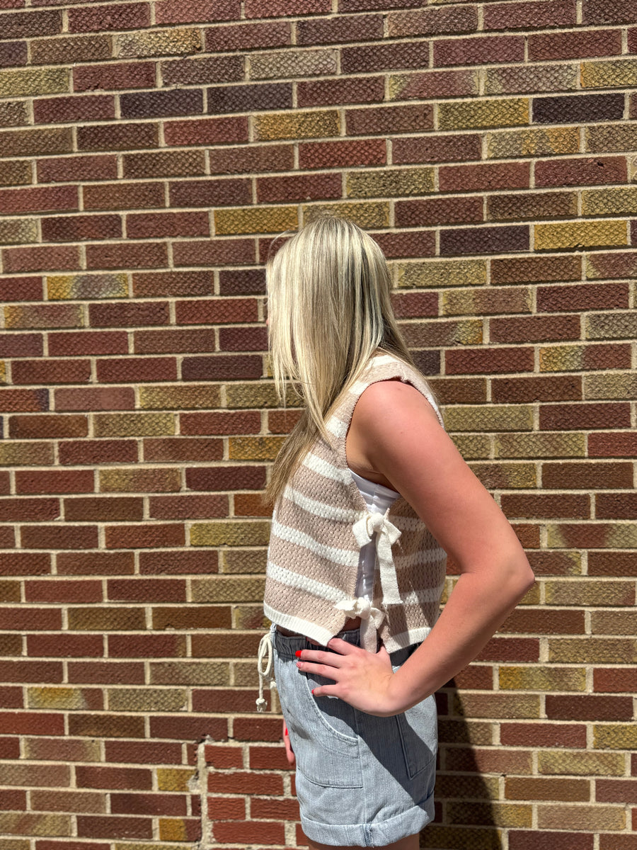 Textured Stripe Side Tie Vest