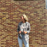 Navy Plaid Button Up Shirt w/ Hoodie & Front Pockets