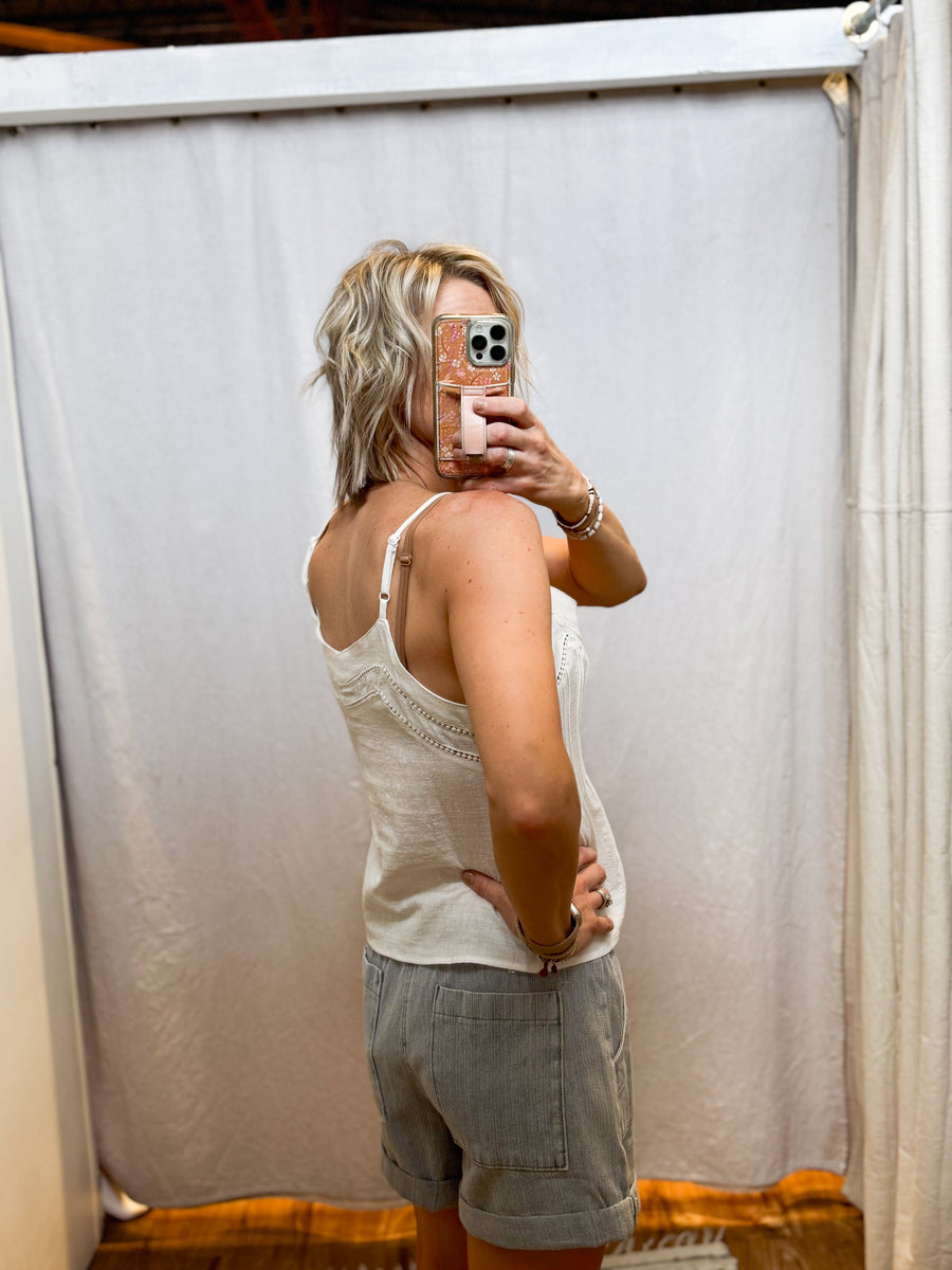 White Textured V-Neck Tank