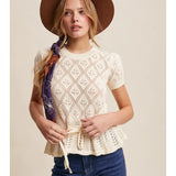 Pointelle Knit Peplum Top